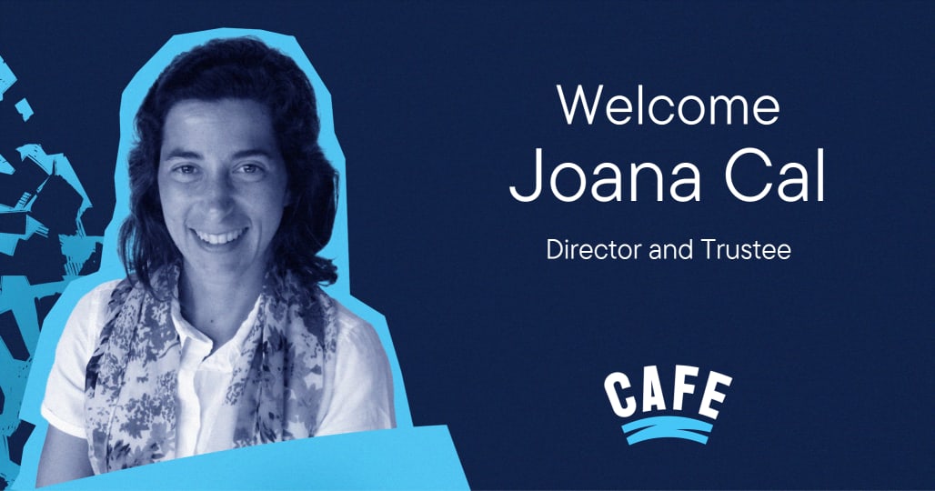 Picture of Joana Cal with the text: Welcome Joana Cal, Director and Trustee