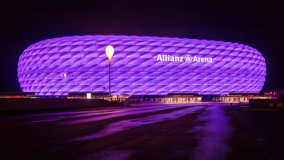Bayern Munich the Allianz Arena lit up in purple for IDDP