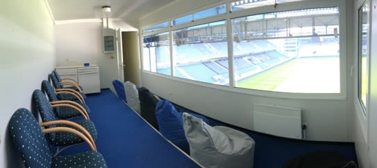 view of the newly built viewing room overlooking the pitch